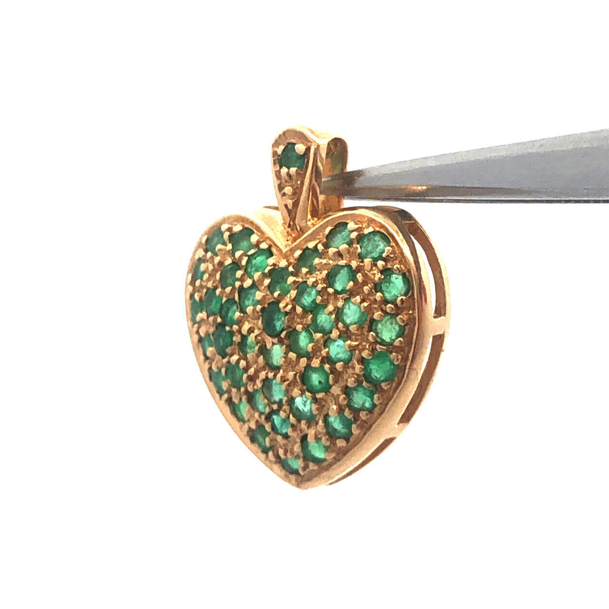 Designer 14K Yellow Gold Round Emerald Heart May Occasion Charm Pendant