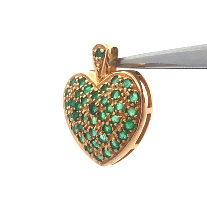 Designer 14K Yellow Gold Round Emerald Heart May Occasion Charm Pendant
