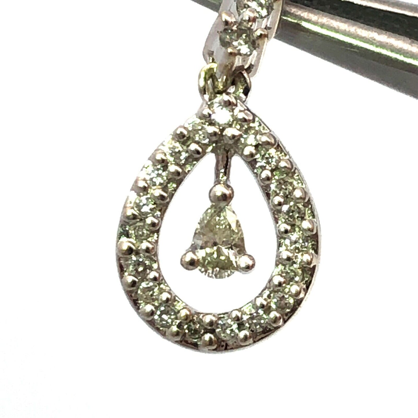 Designer 14K White Gold Pear Round Diamond Dangle Drop Earrings