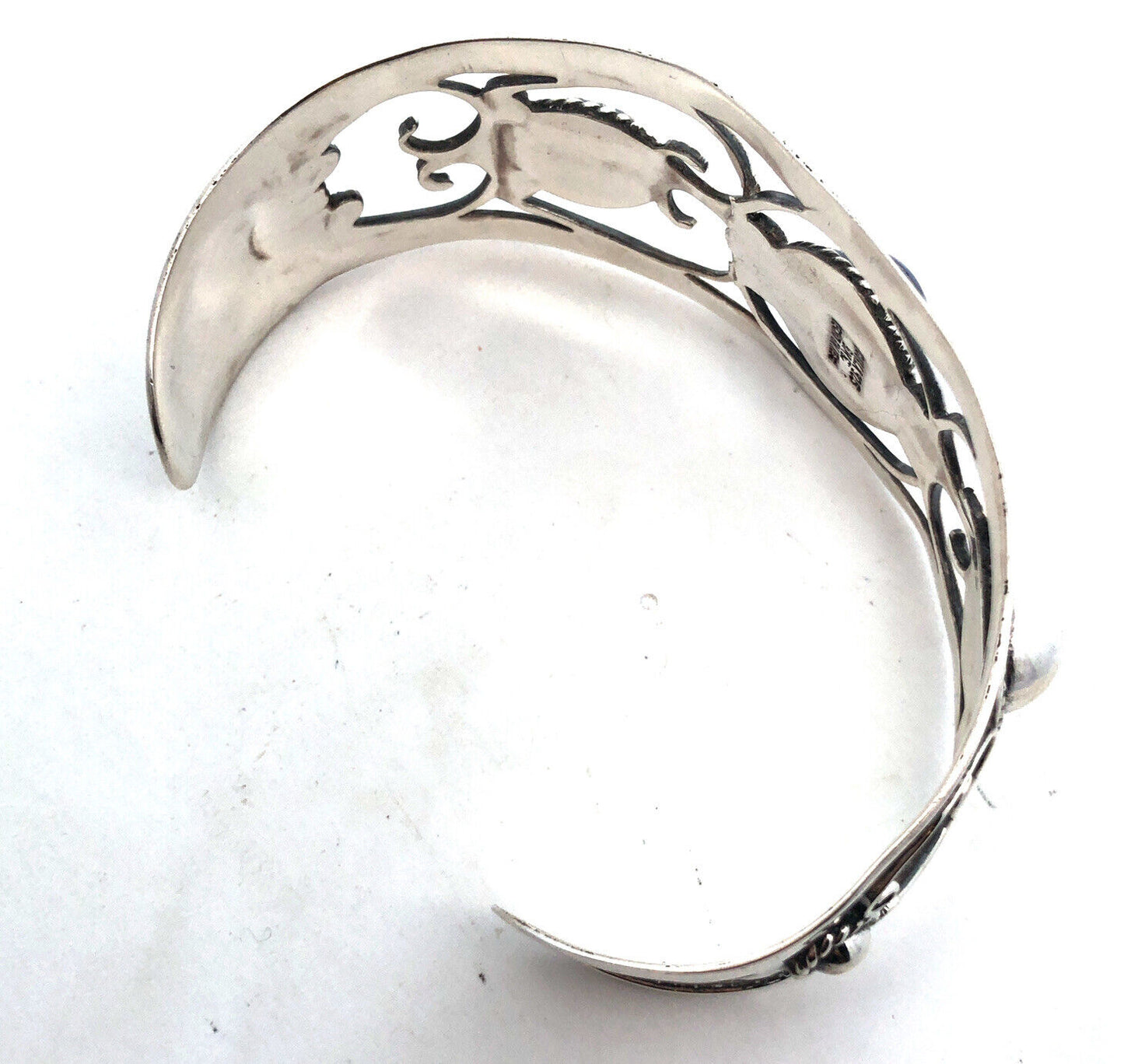 Designer Iguala Mexico 925 Sterling Silver Blue Glass Statement Cuff Bracelet