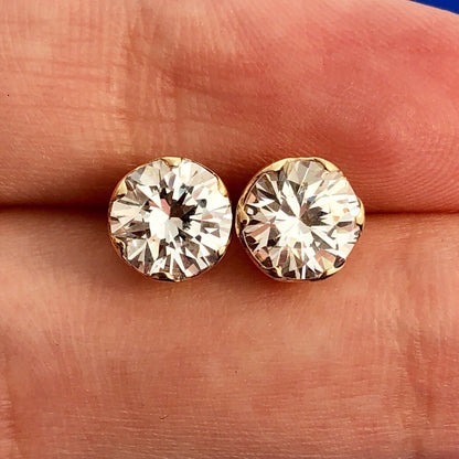 Stunning Classic 14K Yellow Gold Cubic Zirconia CZ Statement Stud Earrings