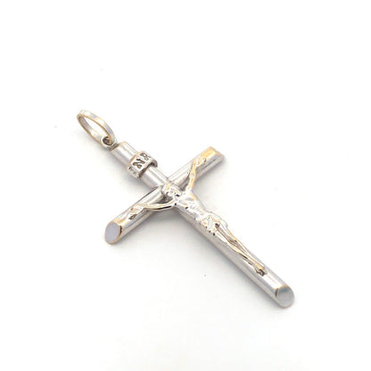 18K White Gold Polished Jesus Crucifix Religious Statement Cross Pendant