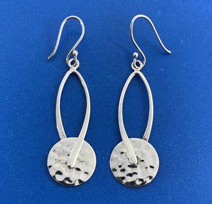 Designer ATI 925 Sterling Silver Hammered Disk Dangle Drop Hook Earrings
