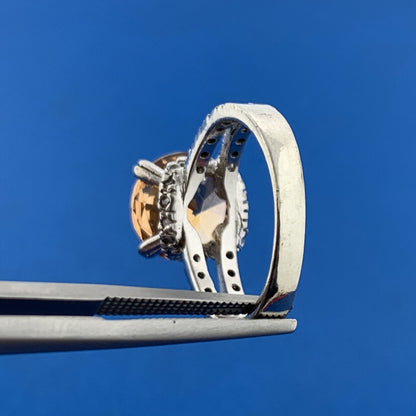 Estate Sterling Silver Orange White Cubic Zirconia CZ Statement Cocktail Ring