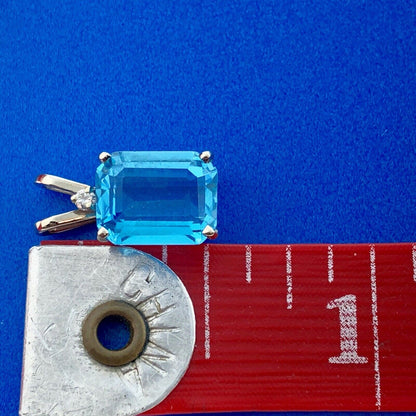 14K White Gold Rectangular Swiss Blue Topaz Diamond Accent Pendant