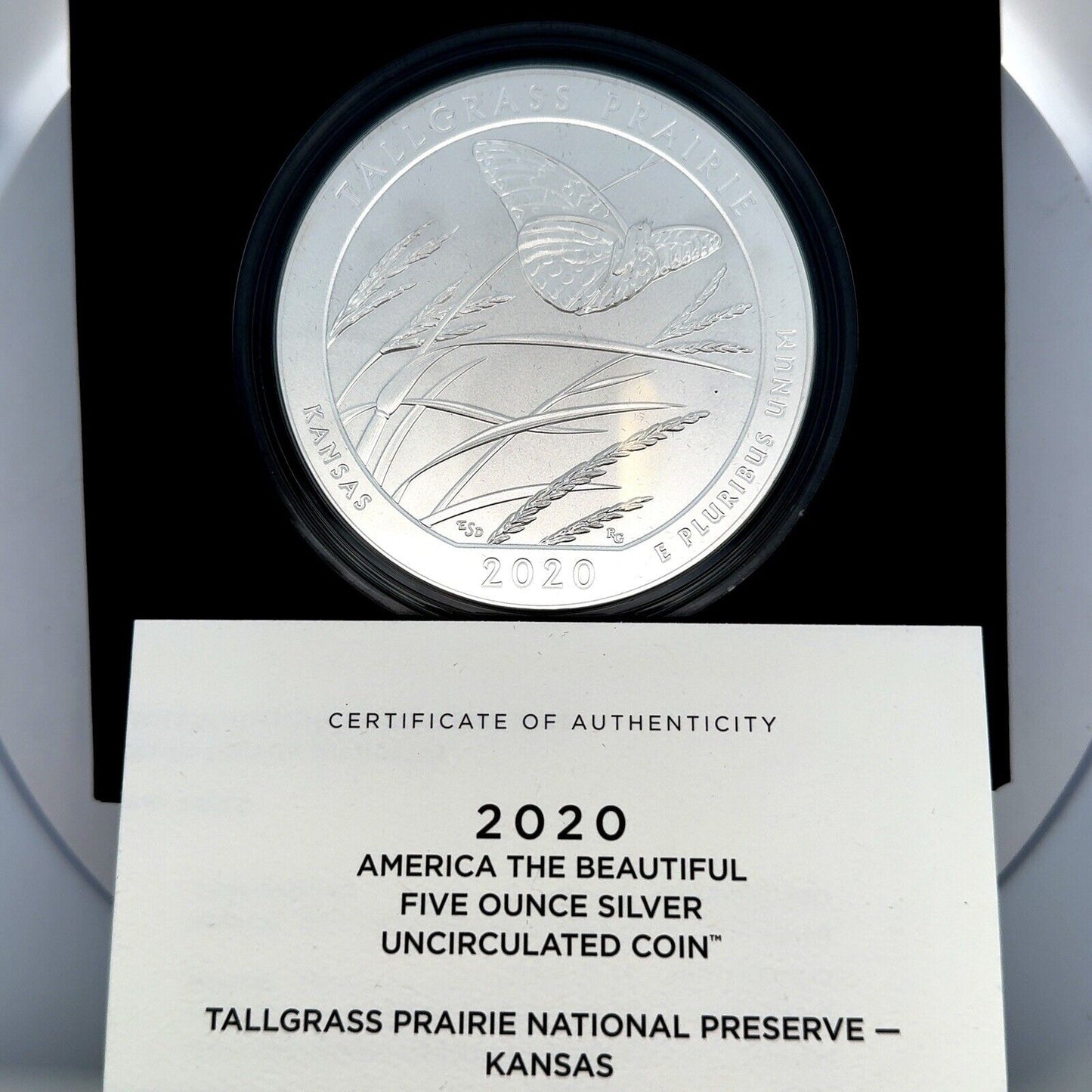 2020 P America The Beautiful Kansas Tallgrass Prairie 5 oz Silver Quarter Coin