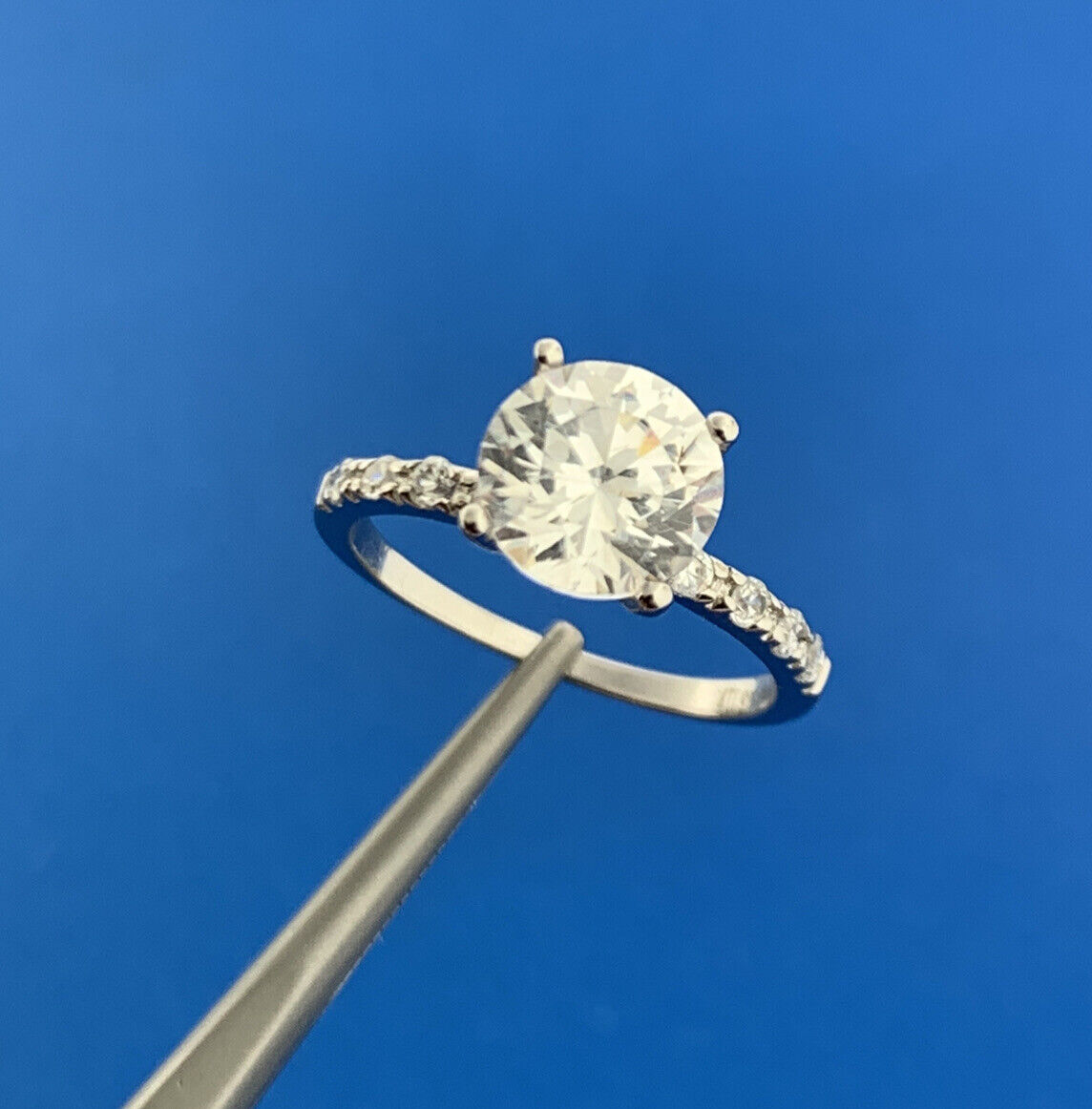 Stunning Sterling Silver ATI Cubic Zirconia Solitaire Accents Statement Ring