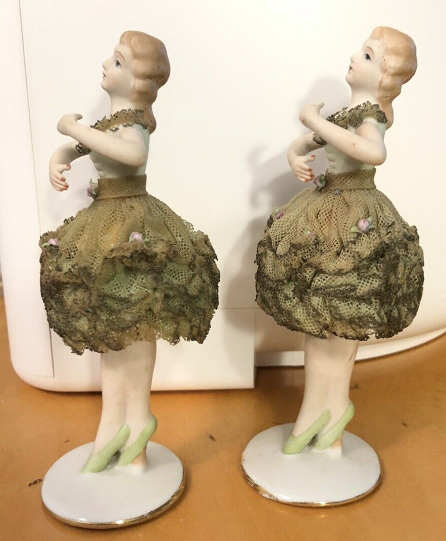 1940's Occupied Japan Porcelain Ballerina With Lace Skirt Decorative Figurine