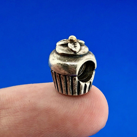 Authentic Pandora 925 Sterling Silver 14K Gold Cupcake Charm 790417 Retired
