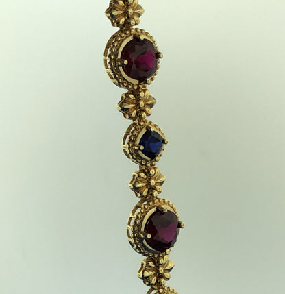 Designer 925 Sterling Silver Vermeil Synthetic Ruby Sapphire Tennis Bracelet