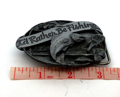1985 Siskiyou Buckle Co “I'd Rather Be Fishing” Pewter Statement Belt Buckle