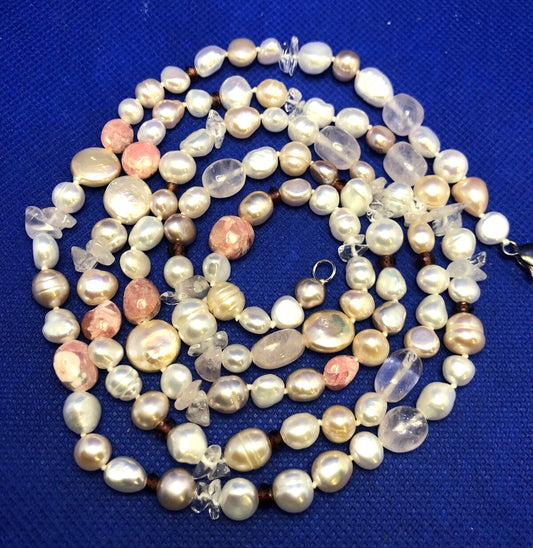 Sterling Silver Pink White Pearl Rhodochrosite Moonstone Garnet Beaded Necklace