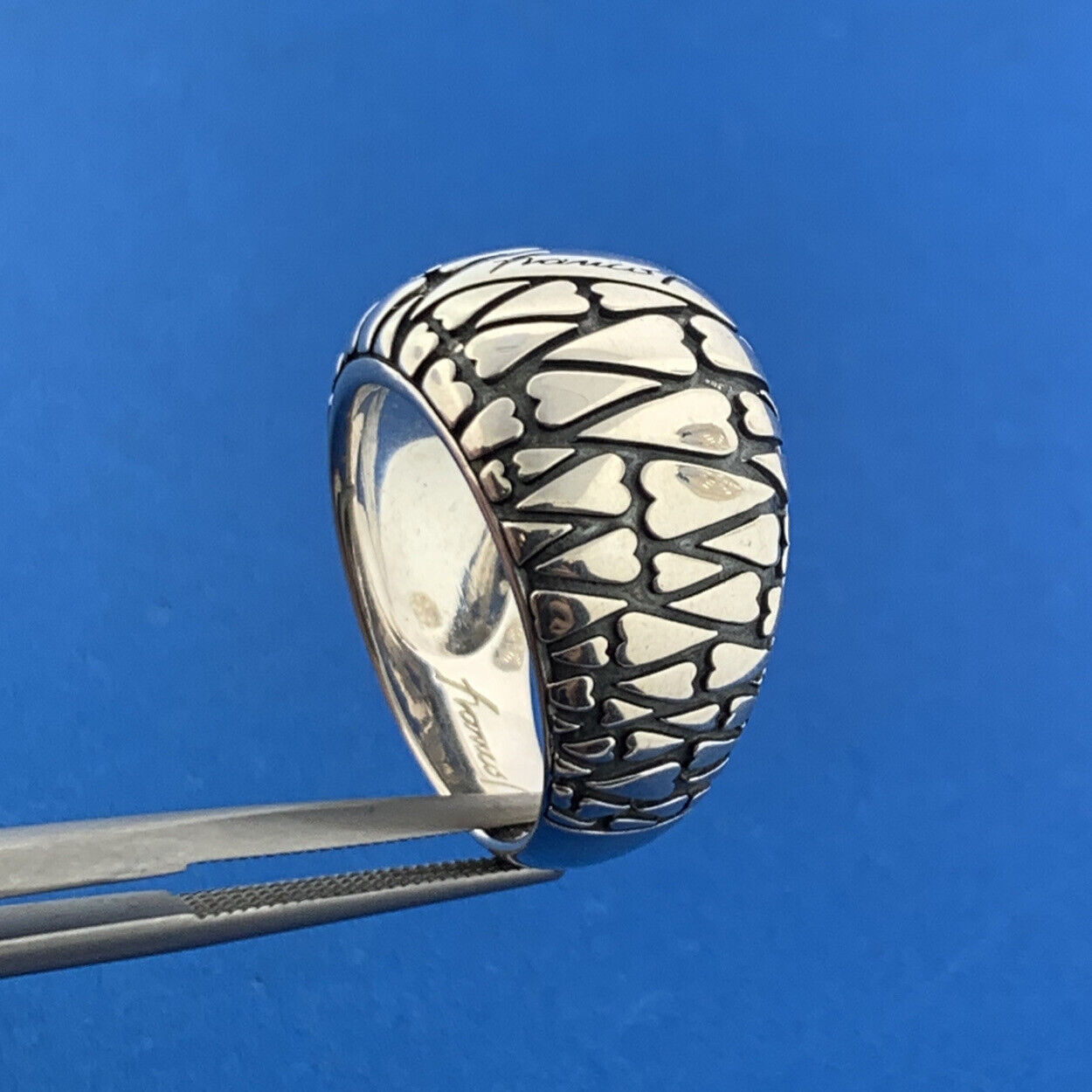 925 Sterling Silver Franco Pianegonda Diamond Cut Textured Link Wide Ring