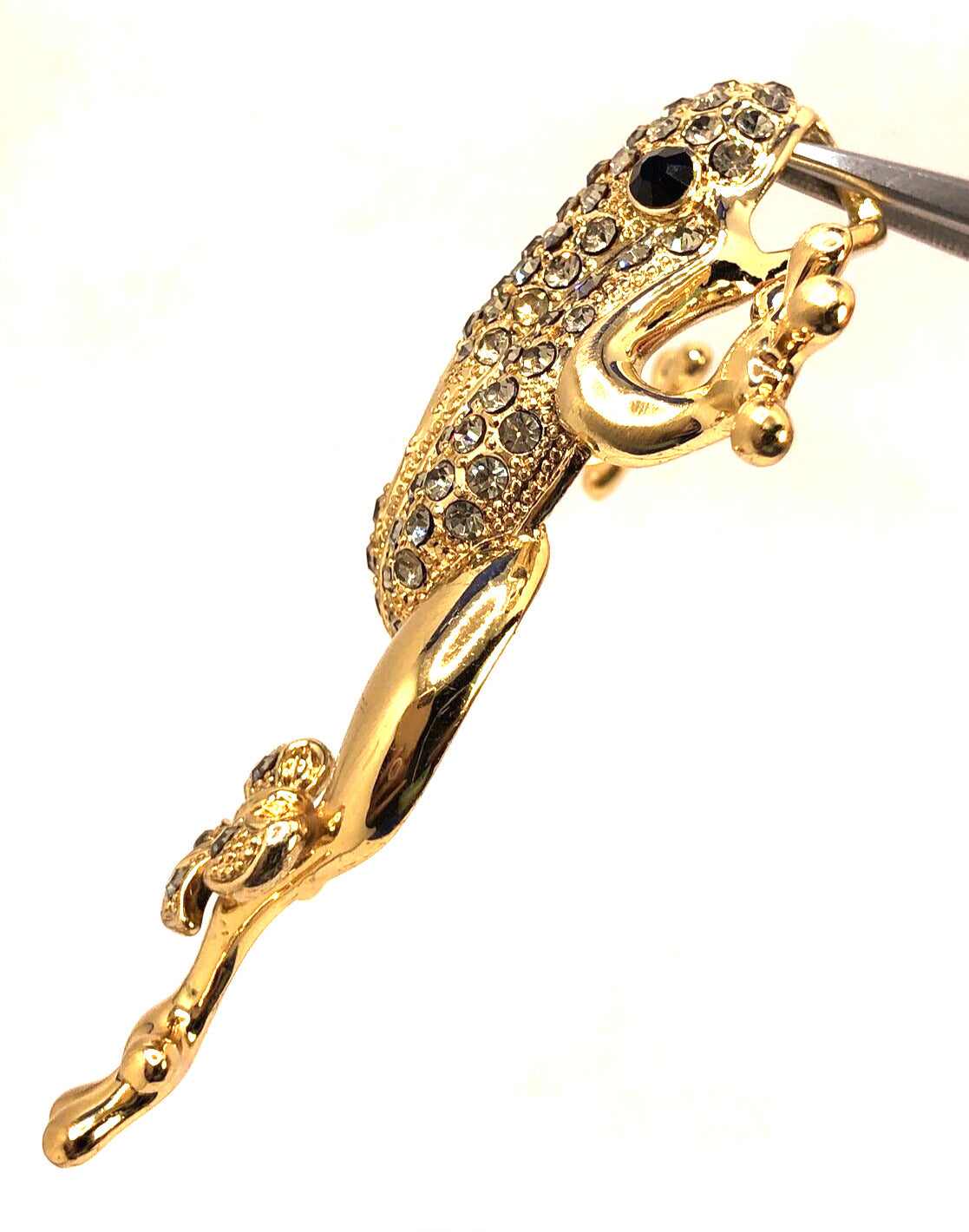 Estate Andrew Hamilton Crawford Rhinestone Gold Tone 3D Frog Statement Pendant
