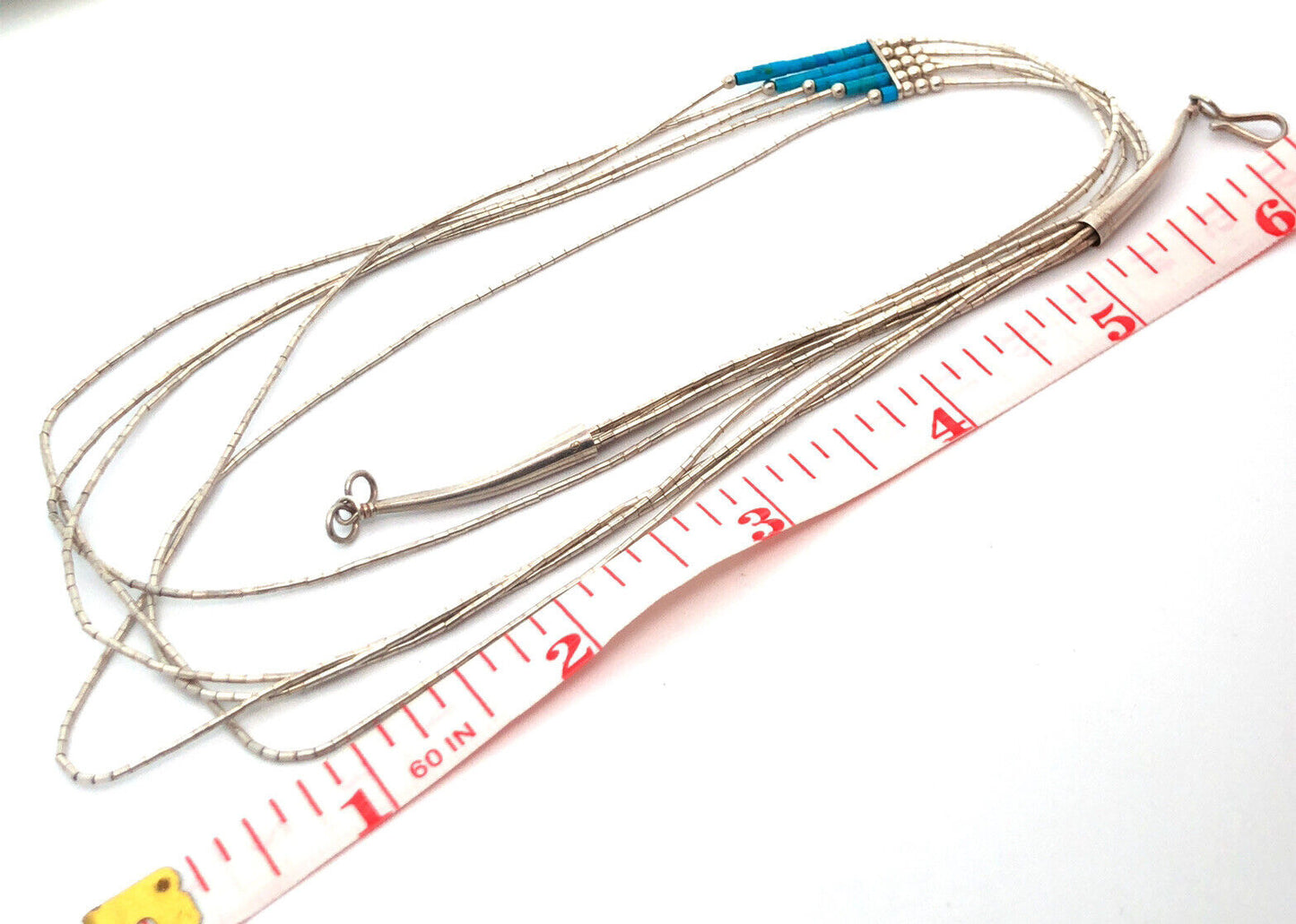 Native American 925 Sterling Silver Turquoise Liquid Silver 5 Strand Necklace