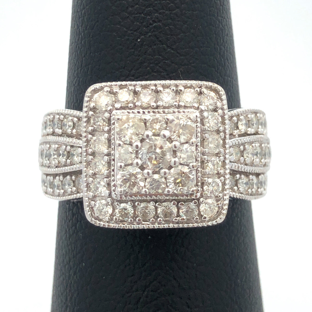 Designer 10K White Gold Diamond Double Halo Wedding Engagement Ring
