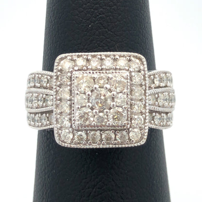 Designer 10K White Gold Diamond Double Halo Wedding Engagement Ring