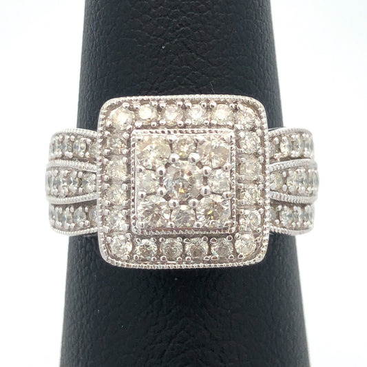 Designer 10K White Gold Diamond Double Halo Wedding Engagement Ring