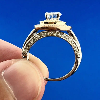 Designer 14K White Yellow Rose Gold Diamond Solitaire Halo Engagement Ring
