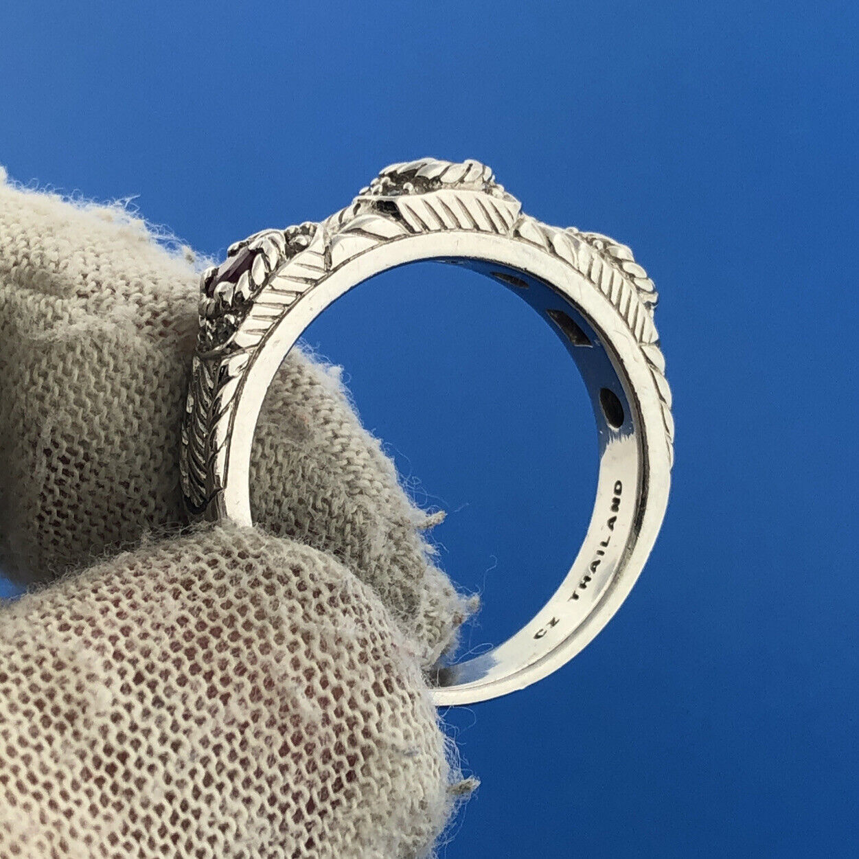 Judith Ripka Sterling Silver 925 Ruby Cubic Zirconia Stackable Cocktail Ring