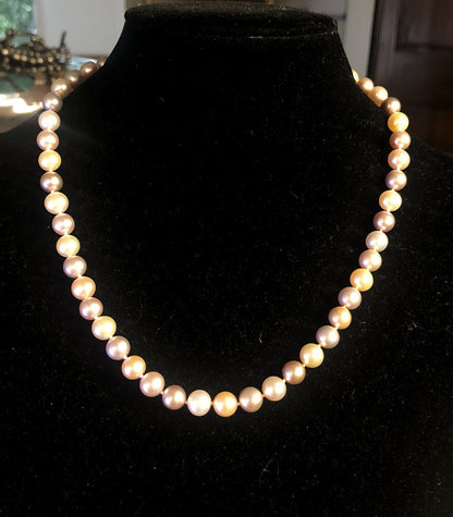 Designer 14K Yellow Gold Pink Round Pearl Beaded Necklace