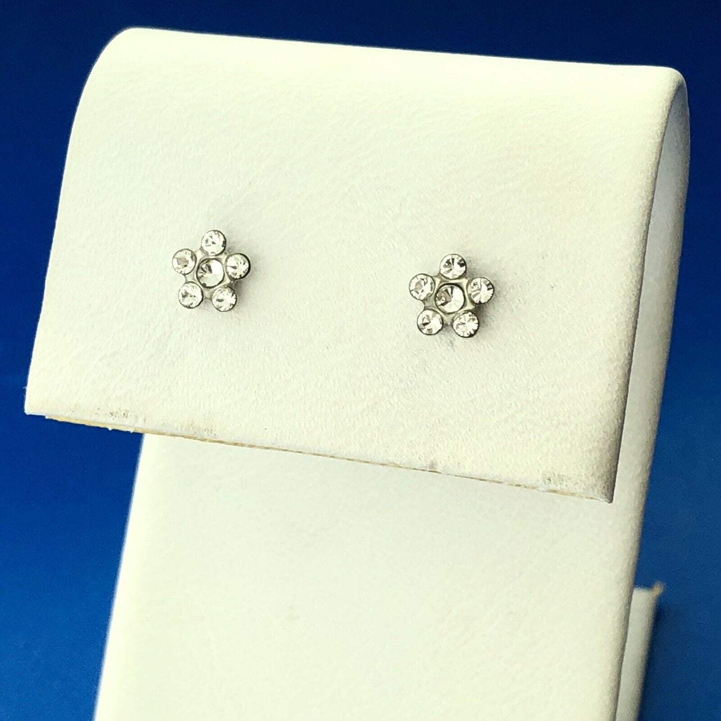 Vintage 14K White Gold Rhinestone Petite Flower Starter Stud Earrings