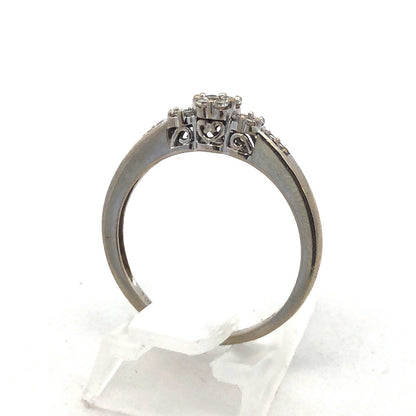 Designer 10k White Gold Round Cut Diamond Promise Cluster Engagement Ring Size 7