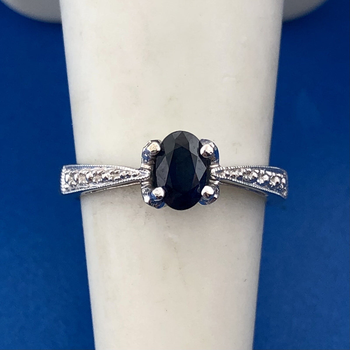 Designer YCH 14K White Gold Oval Sapphire September Occasion Anniversary Ring