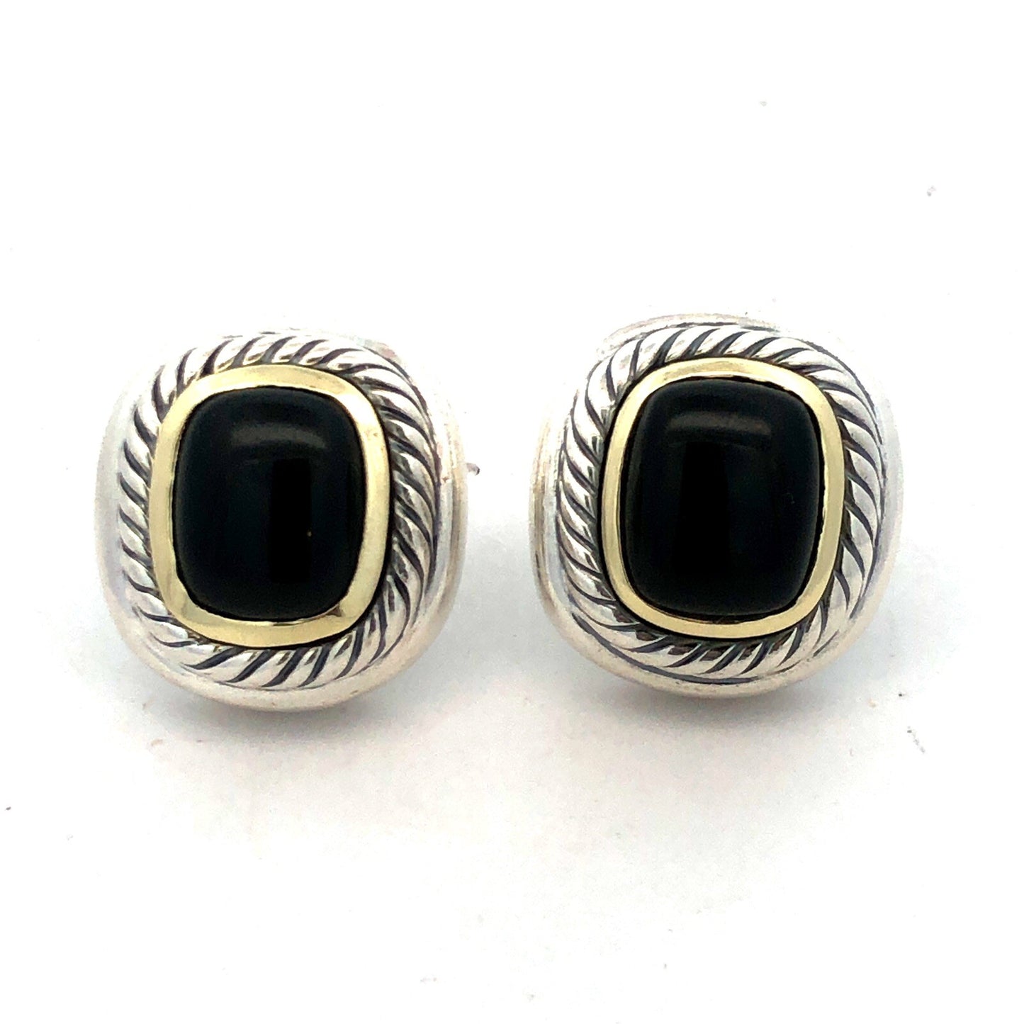 David Yurman 925 Sterling Silver 14K Gold Black Onyx Albion Stud Earrings
