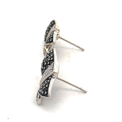 Designer 10K White Gold Round Sapphire Diamond Butterfly Statement Stud Earrings