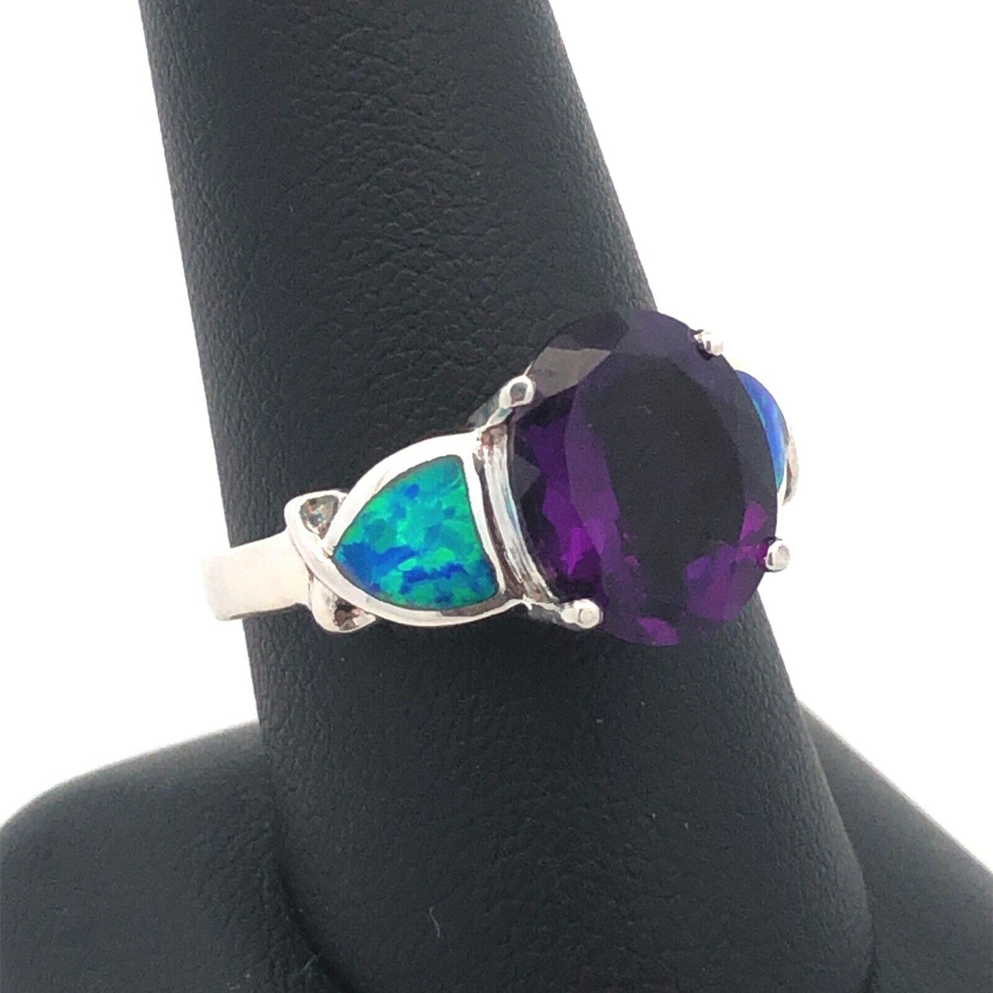 Designer 925 Sterling Silver Oval Amethyst Opal Doublet Accented Statement Ring