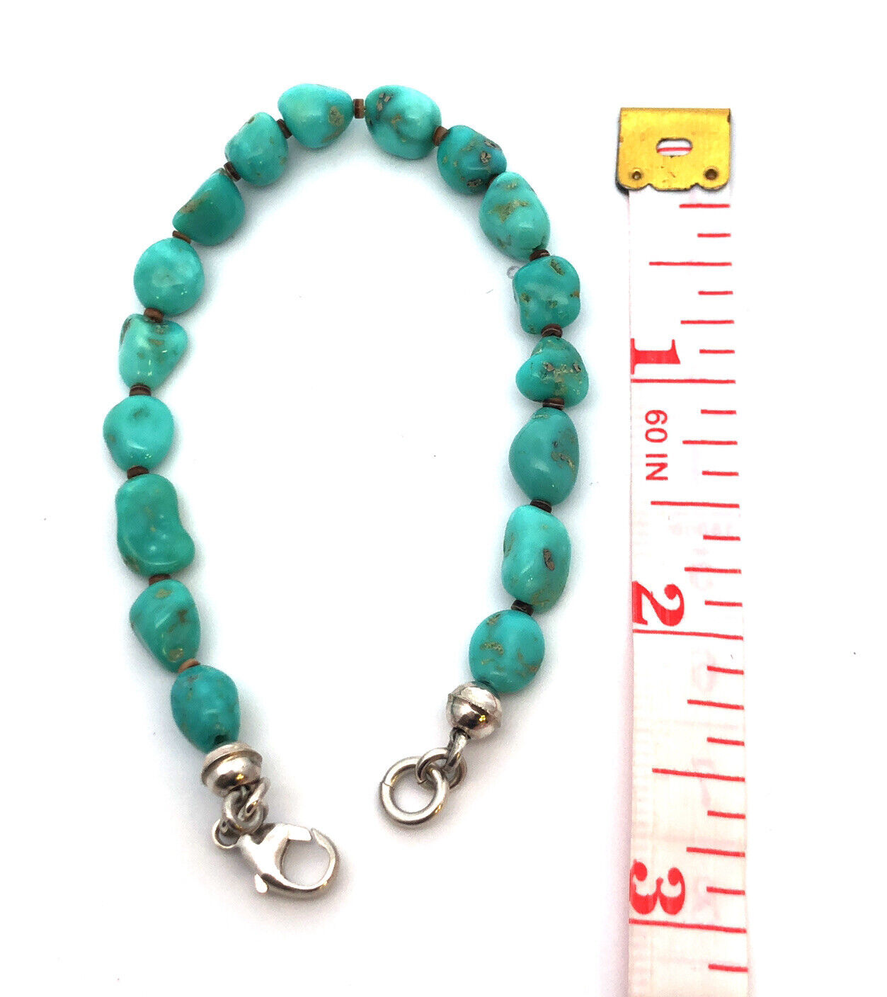 925 Sterling Silver Irregular Natural Turquoise Chunky Bead Bracelet