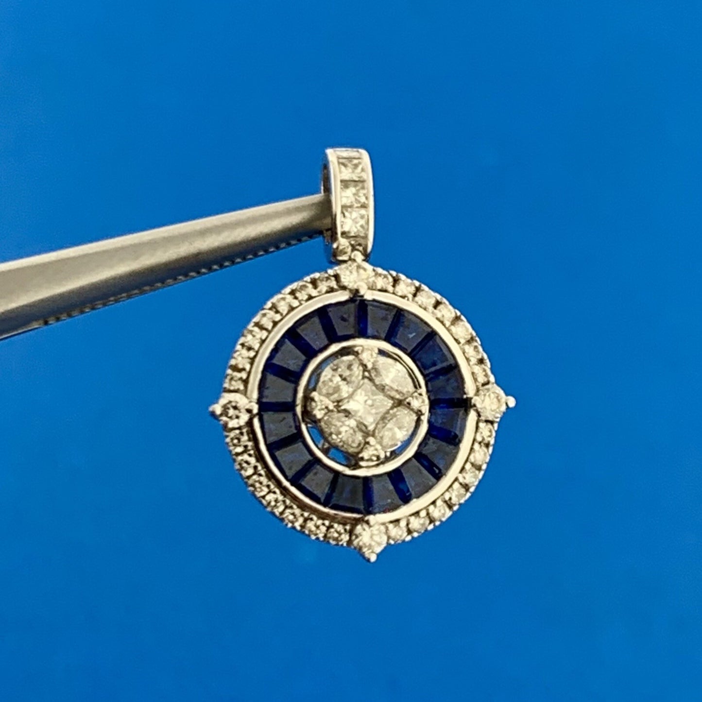 14K White Gold Diamond Sapphire Anniversary Infinity Eternity Pendant