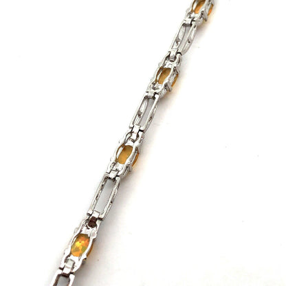 Designer FAS 925 Sterling Silver Yellow Opal Diamond Accent Tennis Bracelet