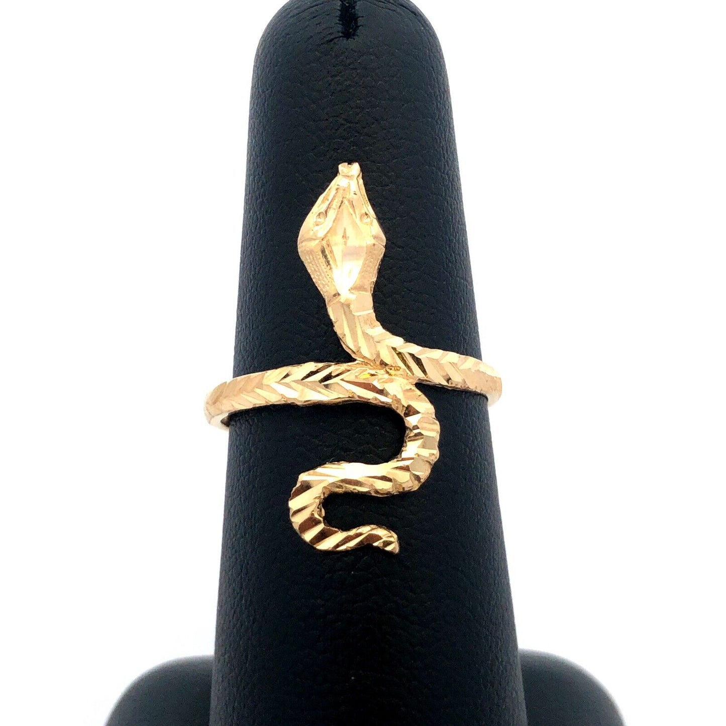 Designer 10K Yellow Gold Diamond Cut Rattler Textured Snake Ring