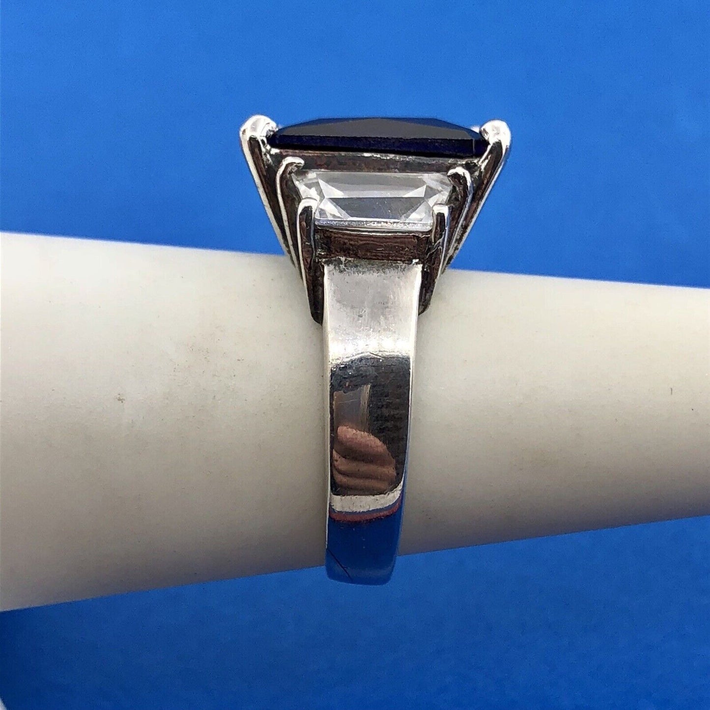 Dramatic Sterling Silver 925 Purple White CZ Statement Fashion Cocktail Ring