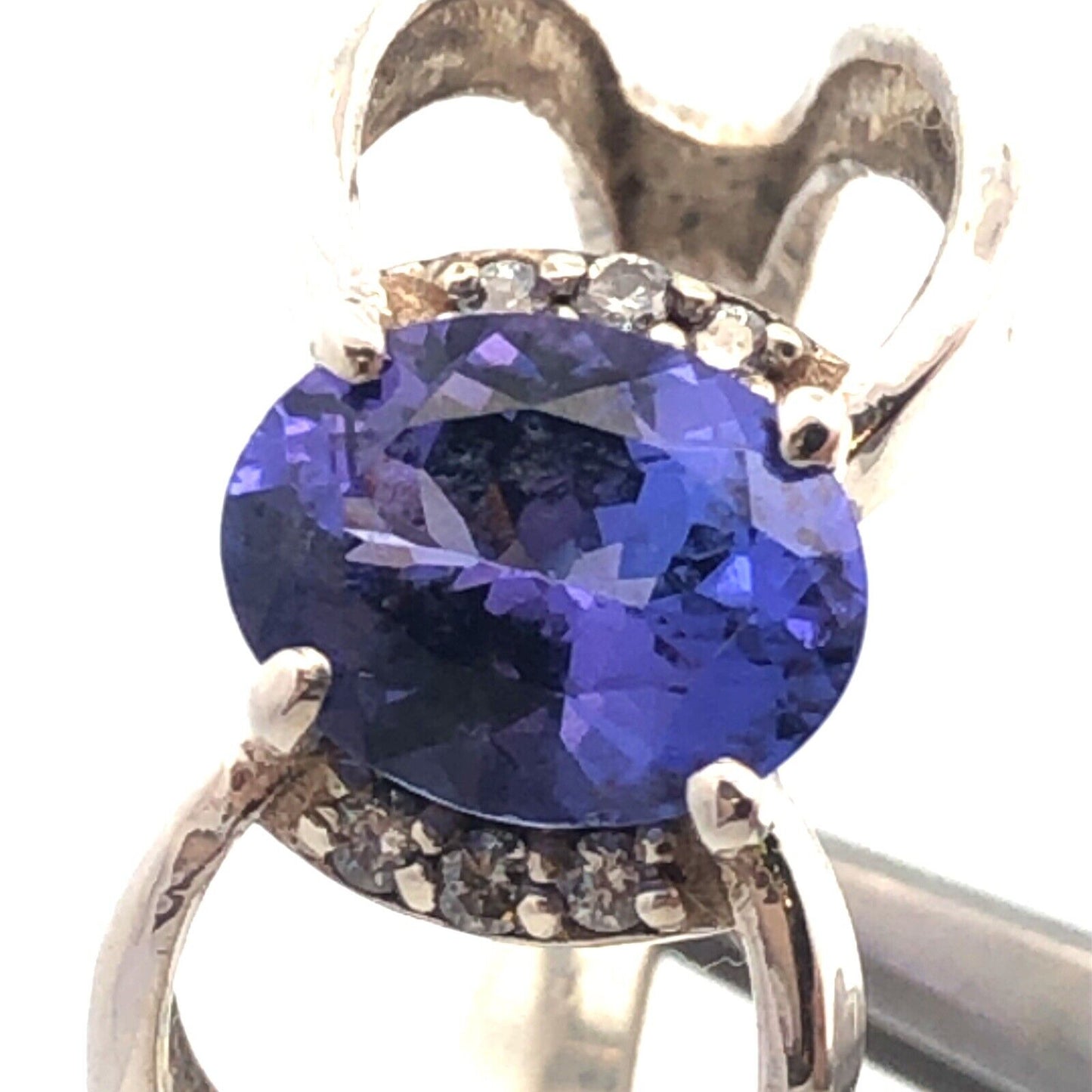 Sophia Fiori 925 Sterling Silver Oval Tanzanite Diamond Accents Split Shank Ring