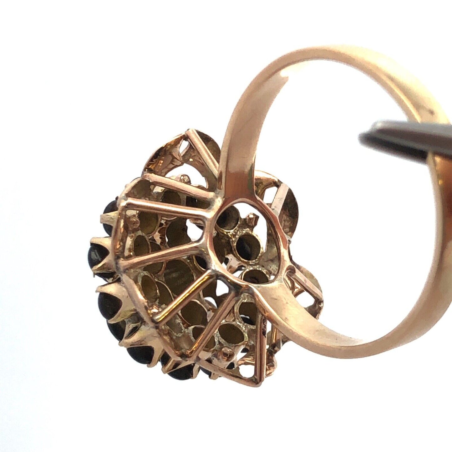 Designer 14K Yellow Gold Black Star Sapphire Princess Empire Style Cocktail Ring
