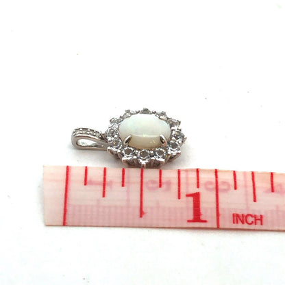 Designer CN 925 Sterling Silver Oval White Opal White Topaz Diamond Pendant