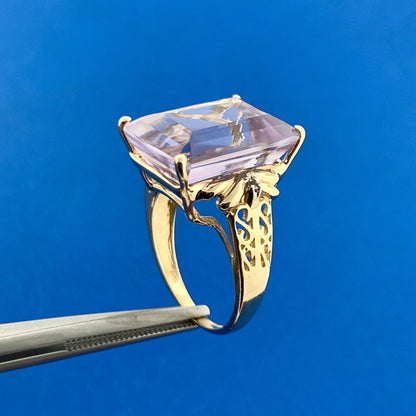 CID 10K Yellow Gold Amethyst Diamond Accent Statement Cocktail Ring