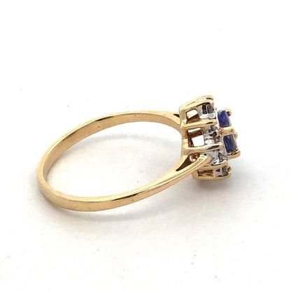 Designer AV 10K Yellow Gold Oval Tanzanite Diamond Halo Cocktail Ring
