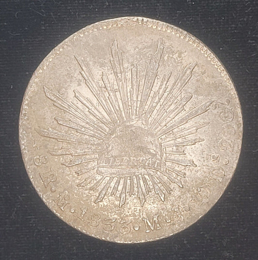 1833 Mo 8R Mexican Mint Mexico M.J. .903 Silver Milled Cap & Rays Libertad Coin