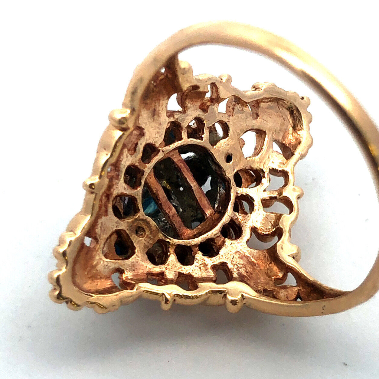 Designer 10K Yellow Gold Blue Sapphire Diamond Sapphire Accent Cocktail Ring