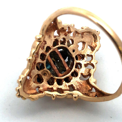 Designer 10K Yellow Gold Blue Sapphire Diamond Sapphire Accent Cocktail Ring