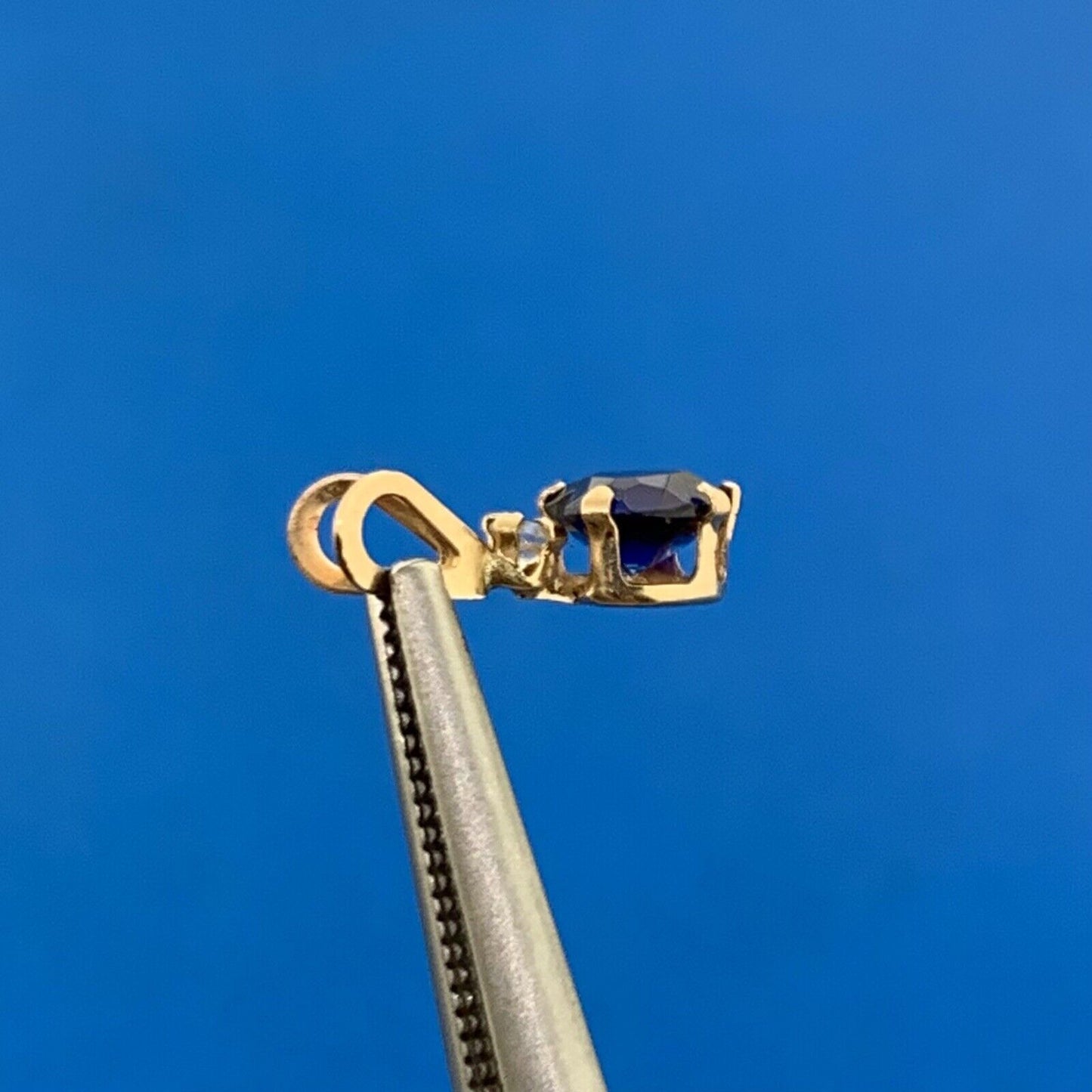 Designer 10K Yellow Gold Heart Shaped Blue Spinel White Cubic Zirconia Pendant