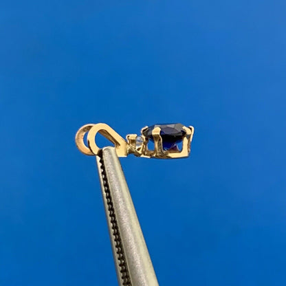 Designer 10K Yellow Gold Heart Shaped Blue Spinel White Cubic Zirconia Pendant