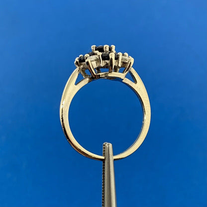 Designer 14K White Gold Sapphire Diamond Floral Cluster Cocktail Ring