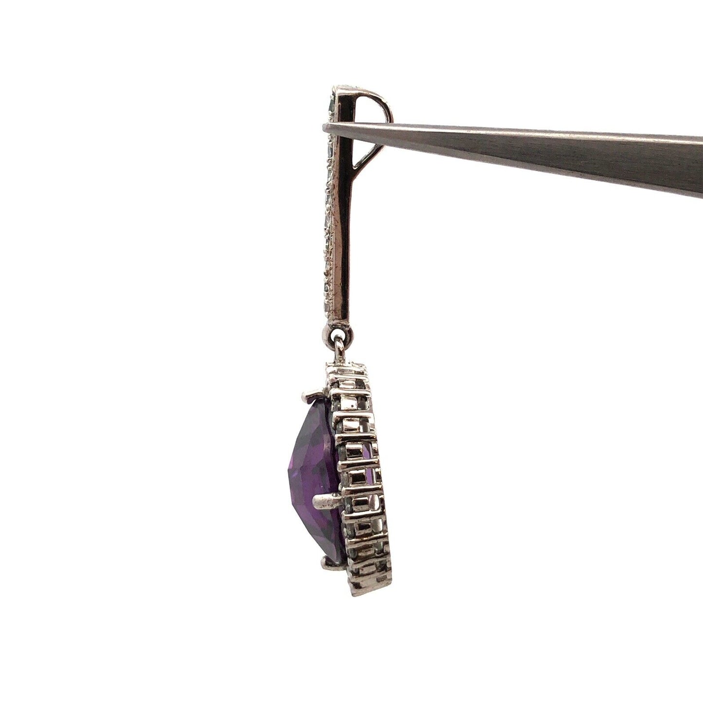 Designer 925 Sterling Silver Purple Cushion Cut CZ Round White CZ Halo Pendant