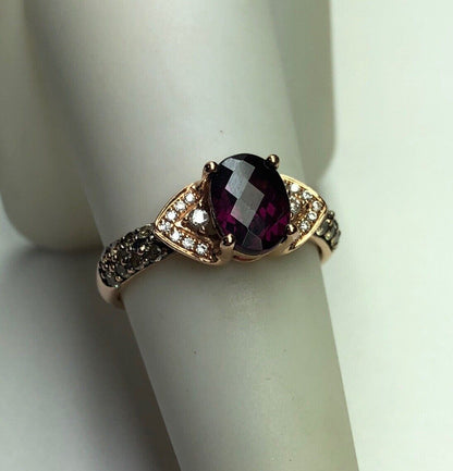 LeVian 14K Rose Gold Chocolate Vanilla Diamond Garnet January Anniversary Ring