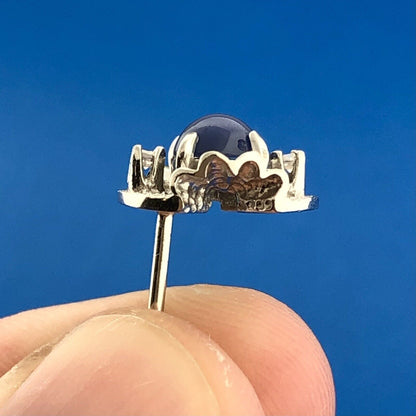 Mid Century 14K White Gold Blue Star Sapphire Diamond Textured Stud Earrings